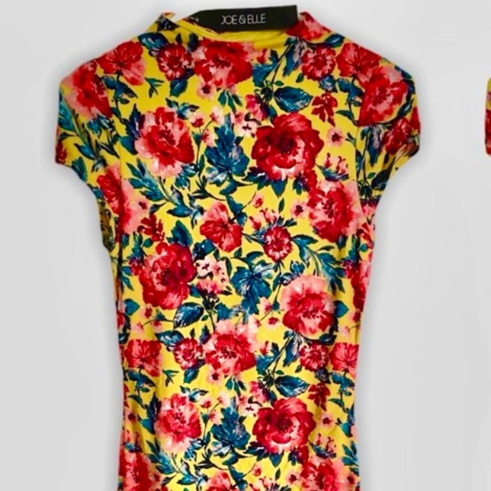 NWT Joe & Elle Red Yellow Rose Bodycon Dress Small Bridgerton Floral Tea Dress
